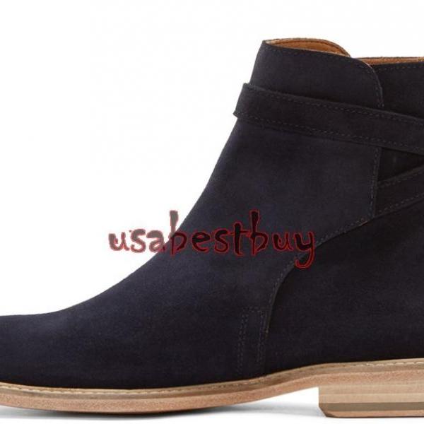 leather navy ankle boots